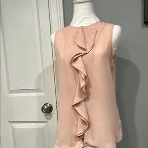 Pink Ruffled Blouse with High Neckline